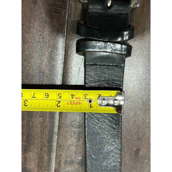 Italian Leather Belt Black Silver Sz Large Adjustable Single Prong Buckle Retro - Picture 6 of 8